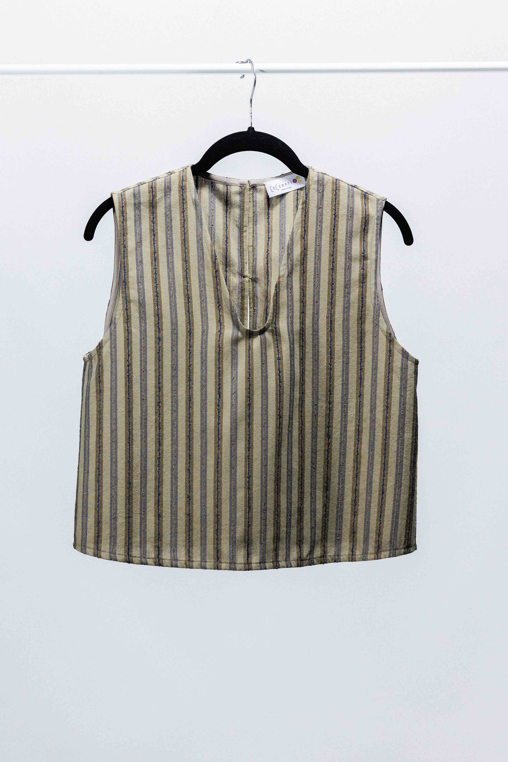 GILET CECIO lino cotone color fango riga blu