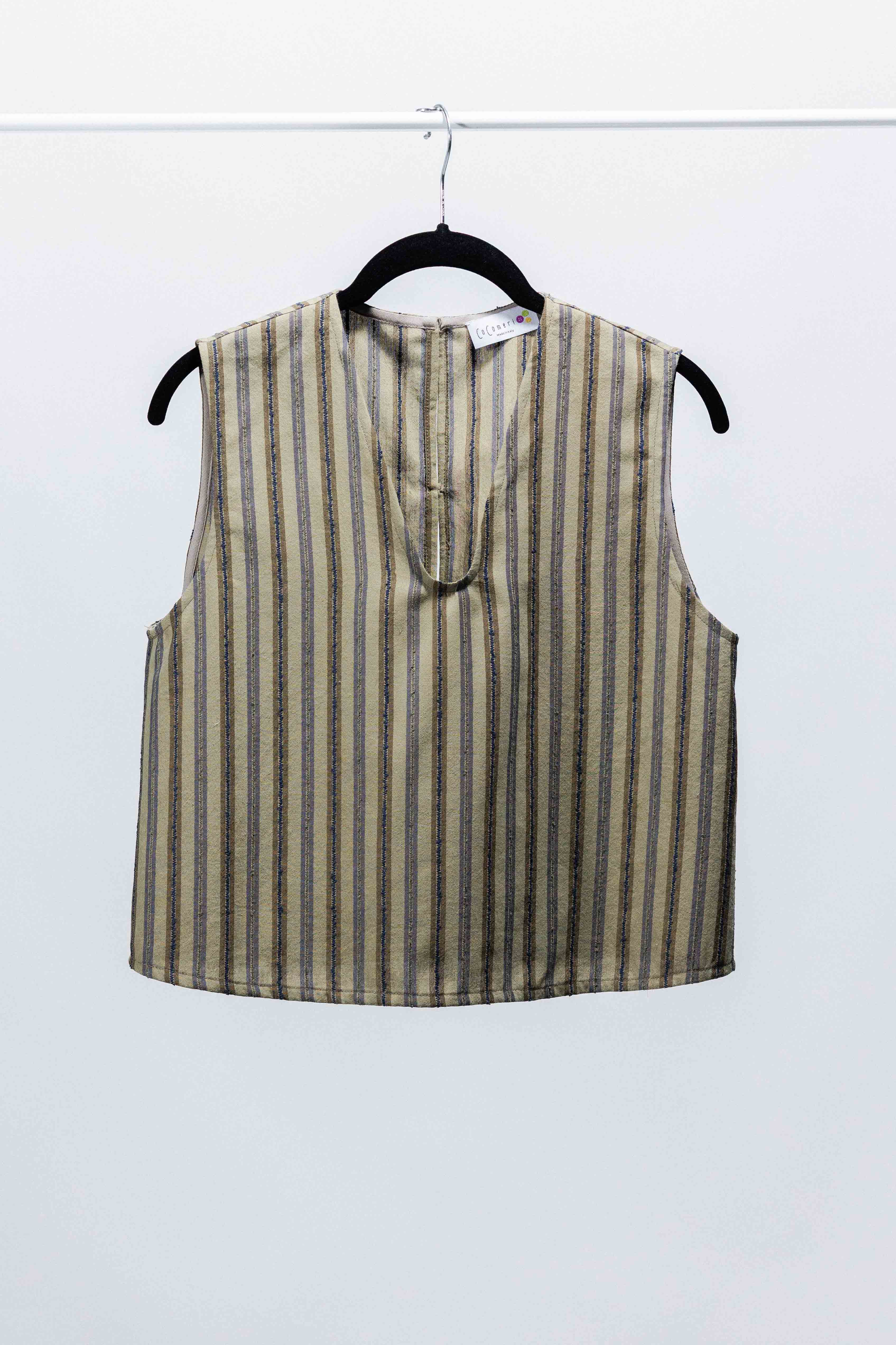 GILET CECIO lino cotone color fango riga blu