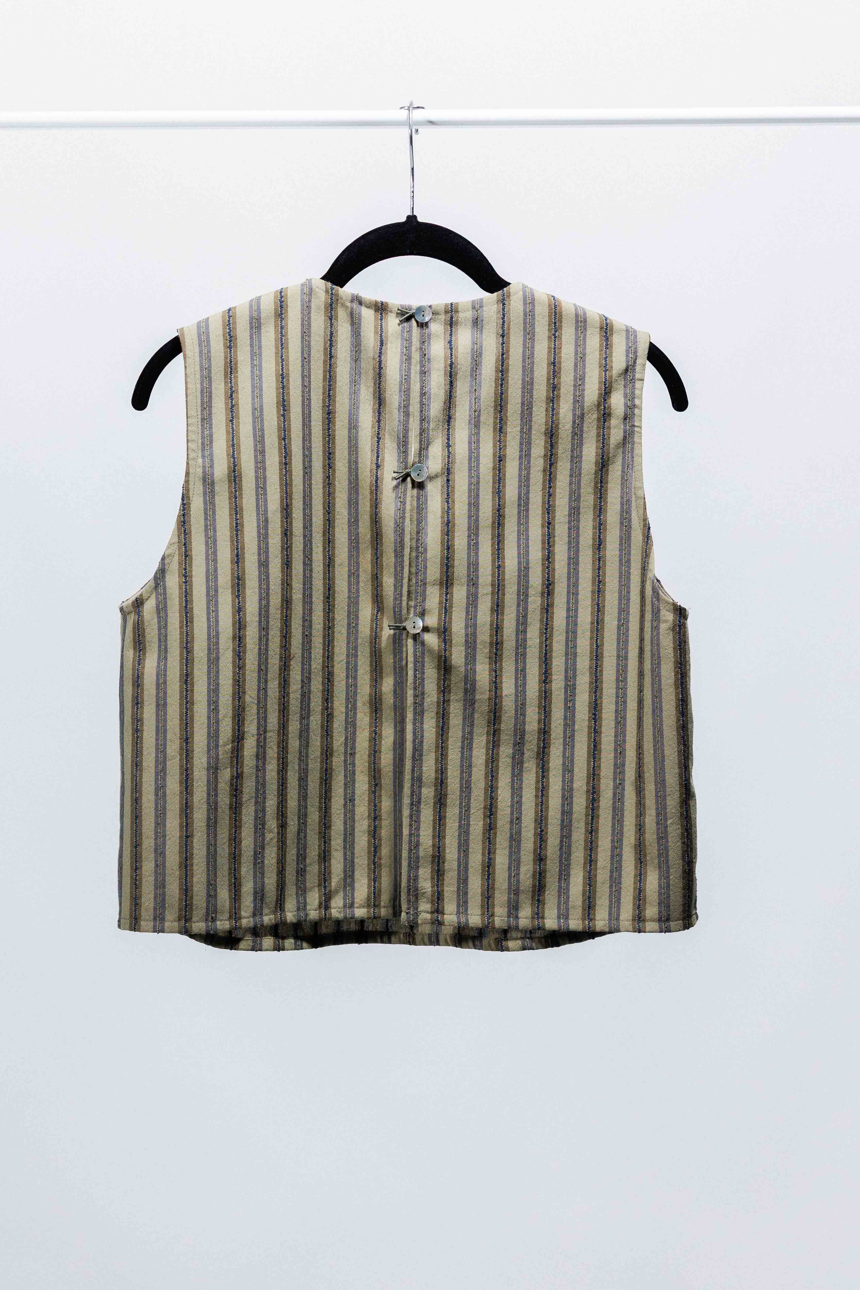 GILET CECIO lino cotone color fango riga blu