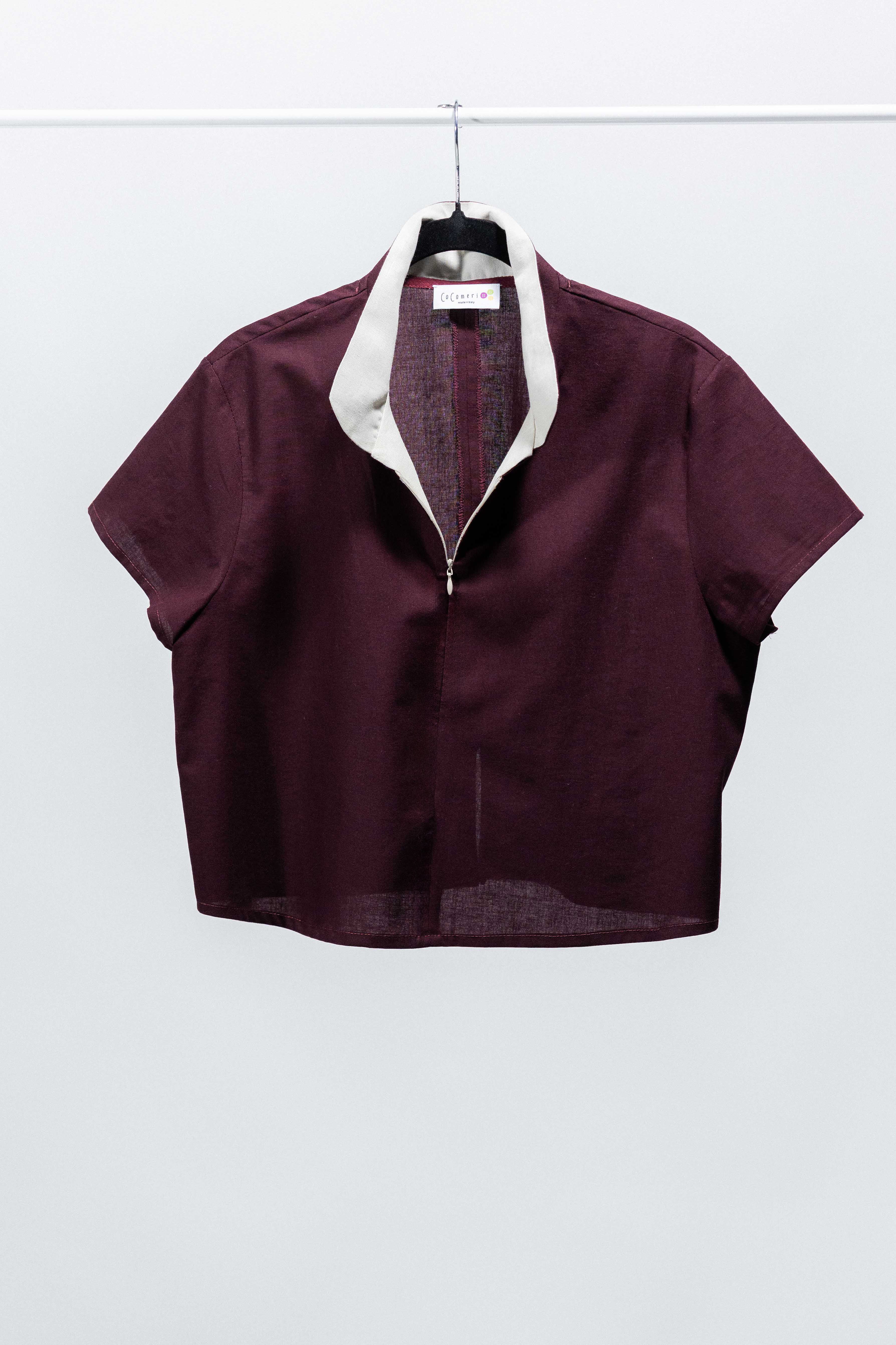 CAMICIA ANTIBES MINI cotone bordeaux e lino corda