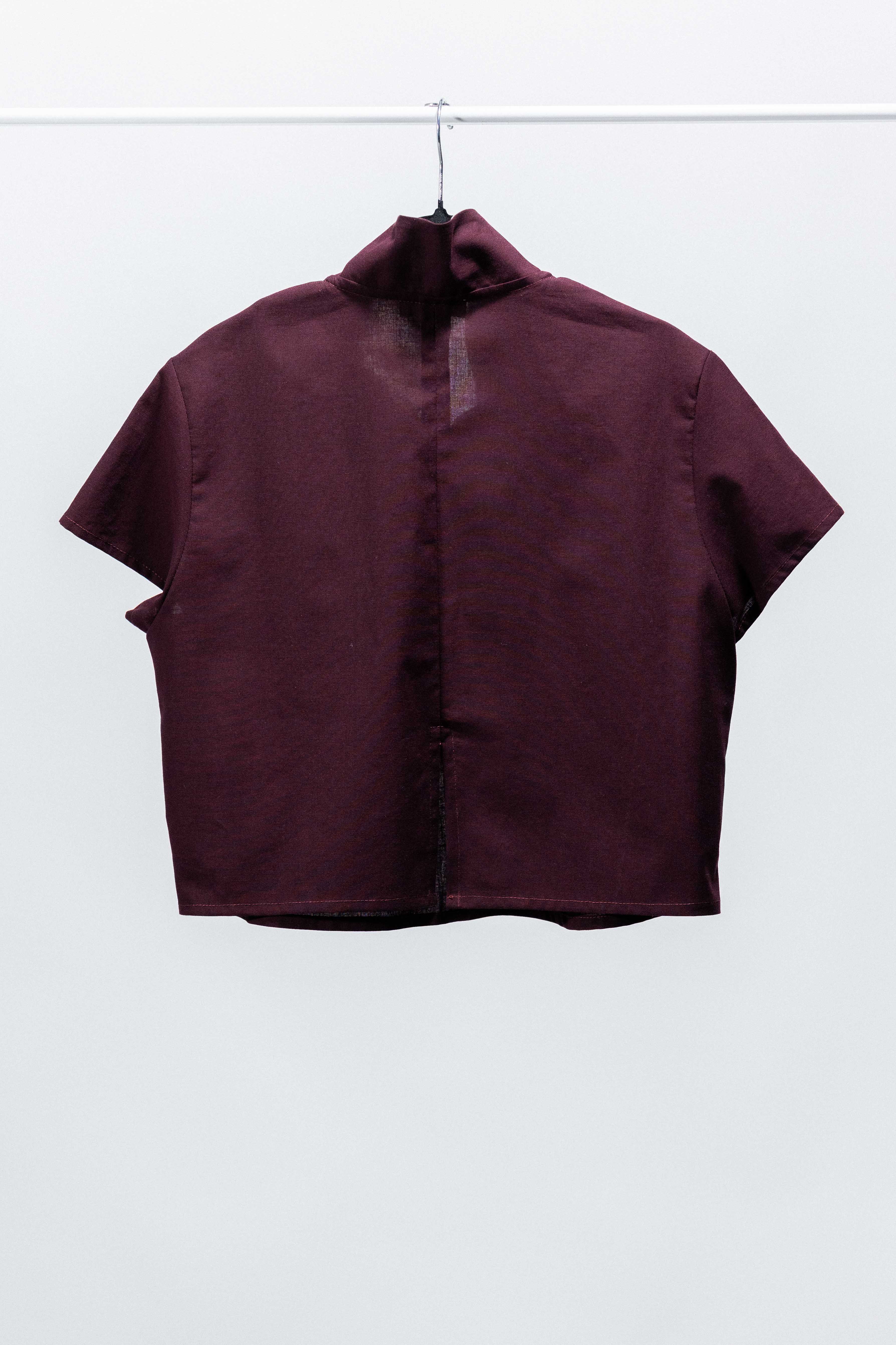 CAMICIA ANTIBES MINI cotone bordeaux e lino corda