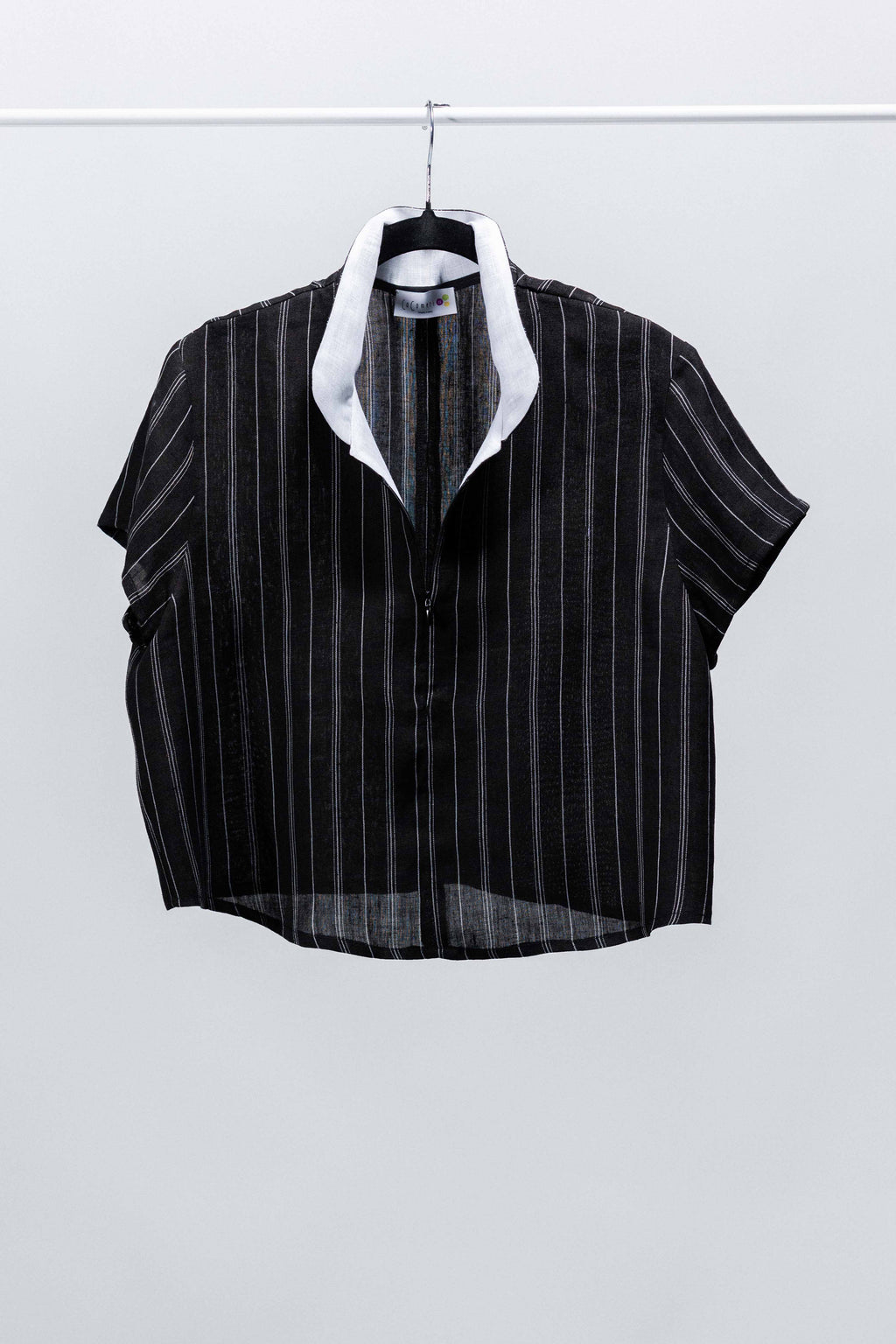 CAMICIA ANTIBES MINI lino nero riga bianca