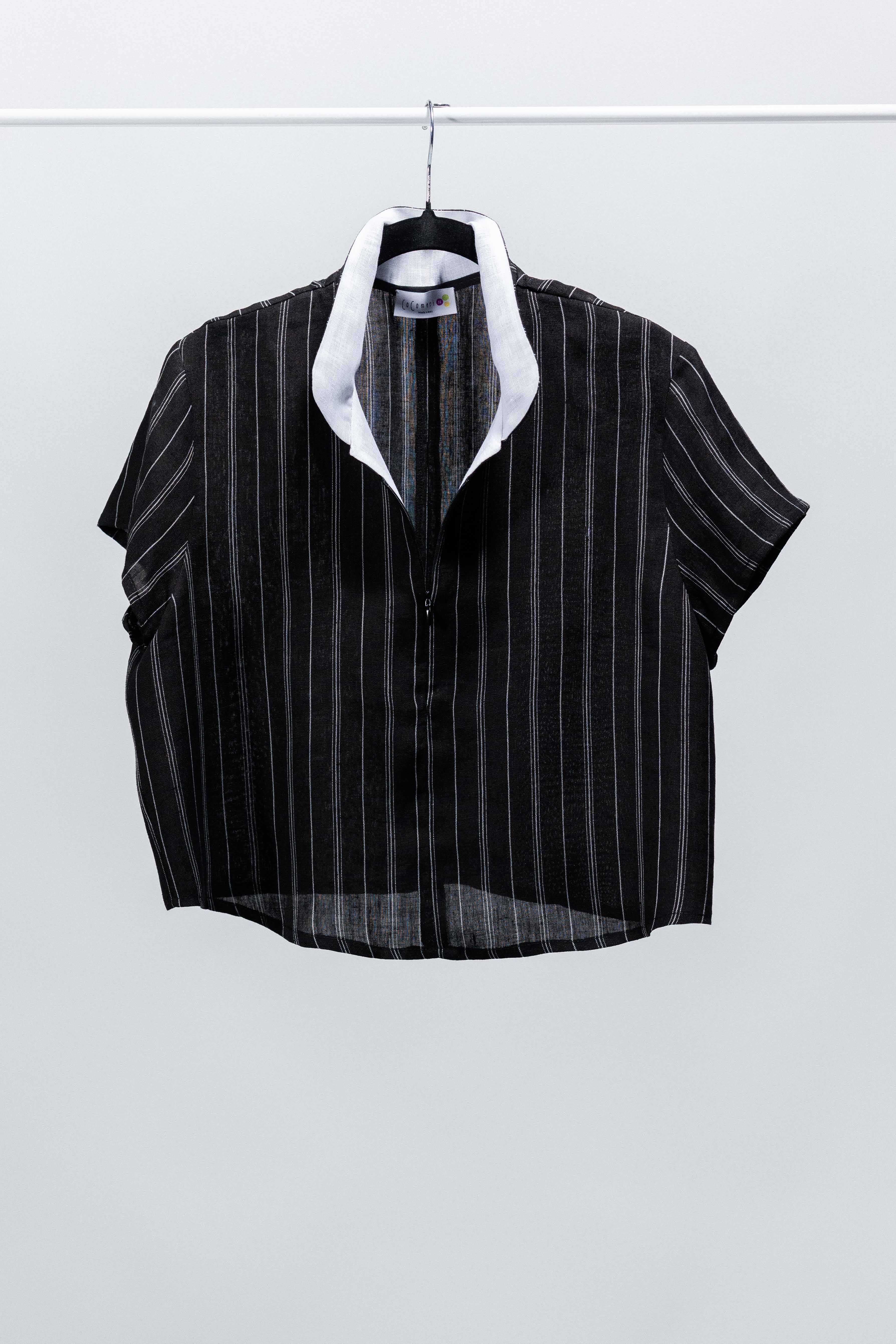 CAMICIA ANTIBES MINI lino nero riga bianca