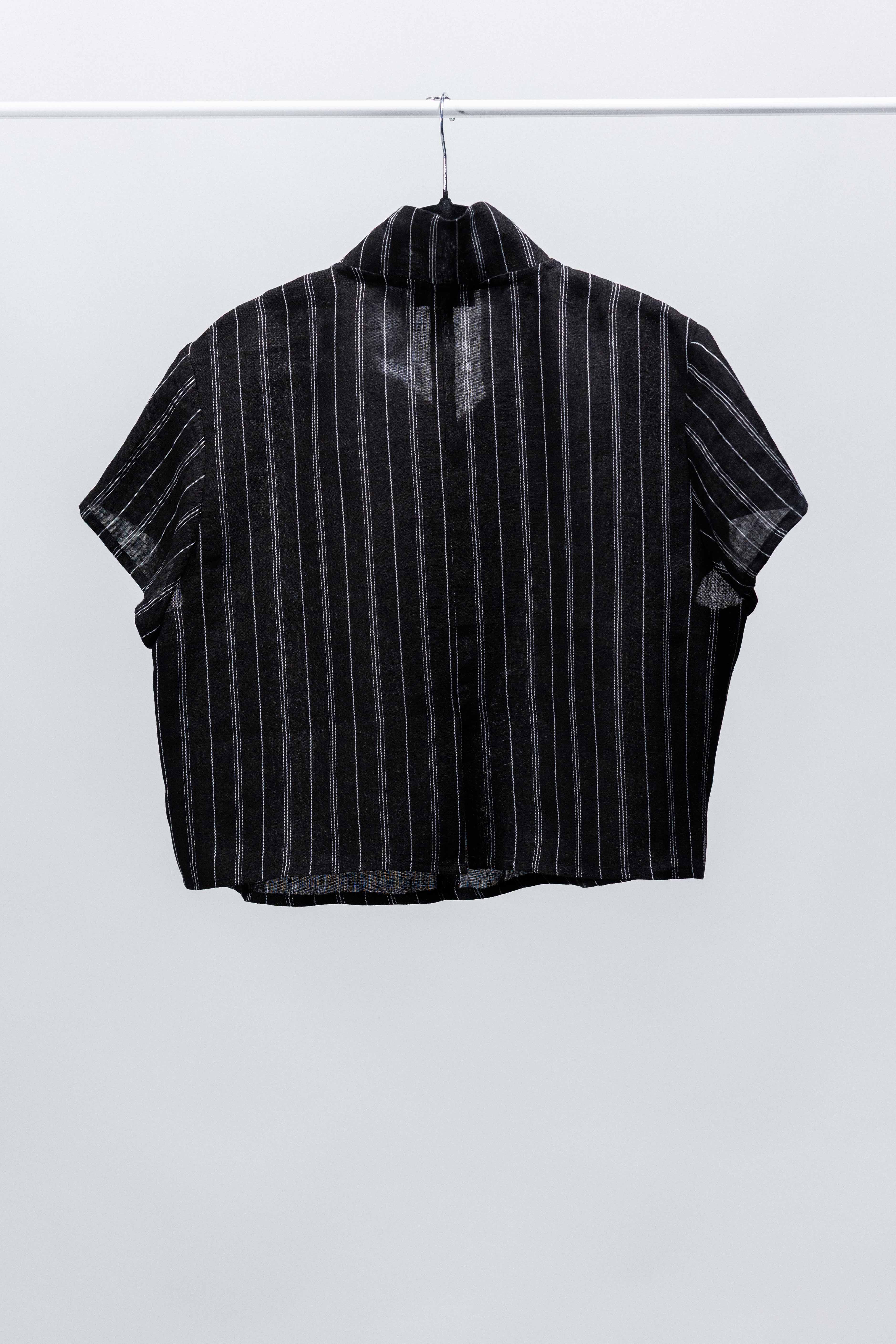 CAMICIA ANTIBES MINI lino nero riga bianca