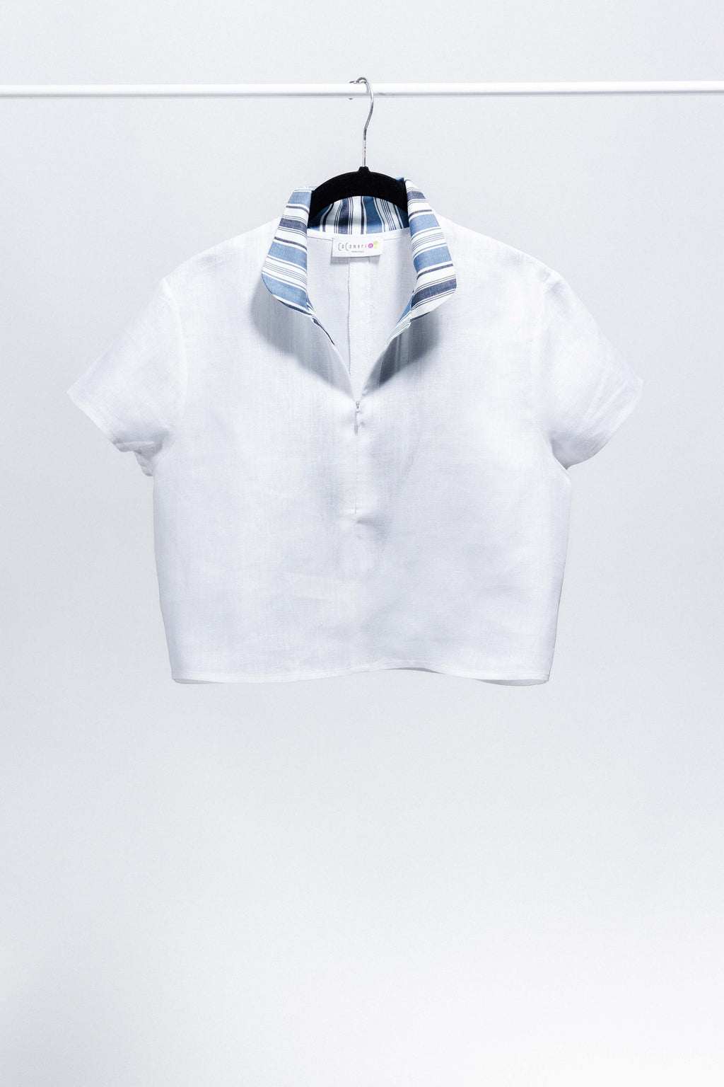 CAMICIA ANTIBES MINI lino bianco e cotone riga bianca, blu e azzurra