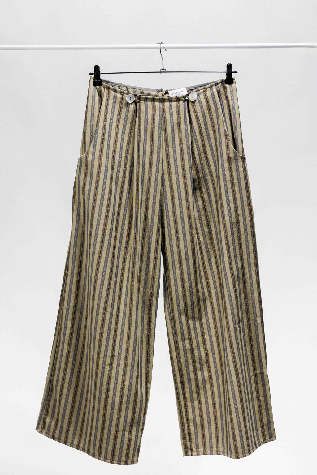 PANTA ANAFI lino-cotone color fango riga blu