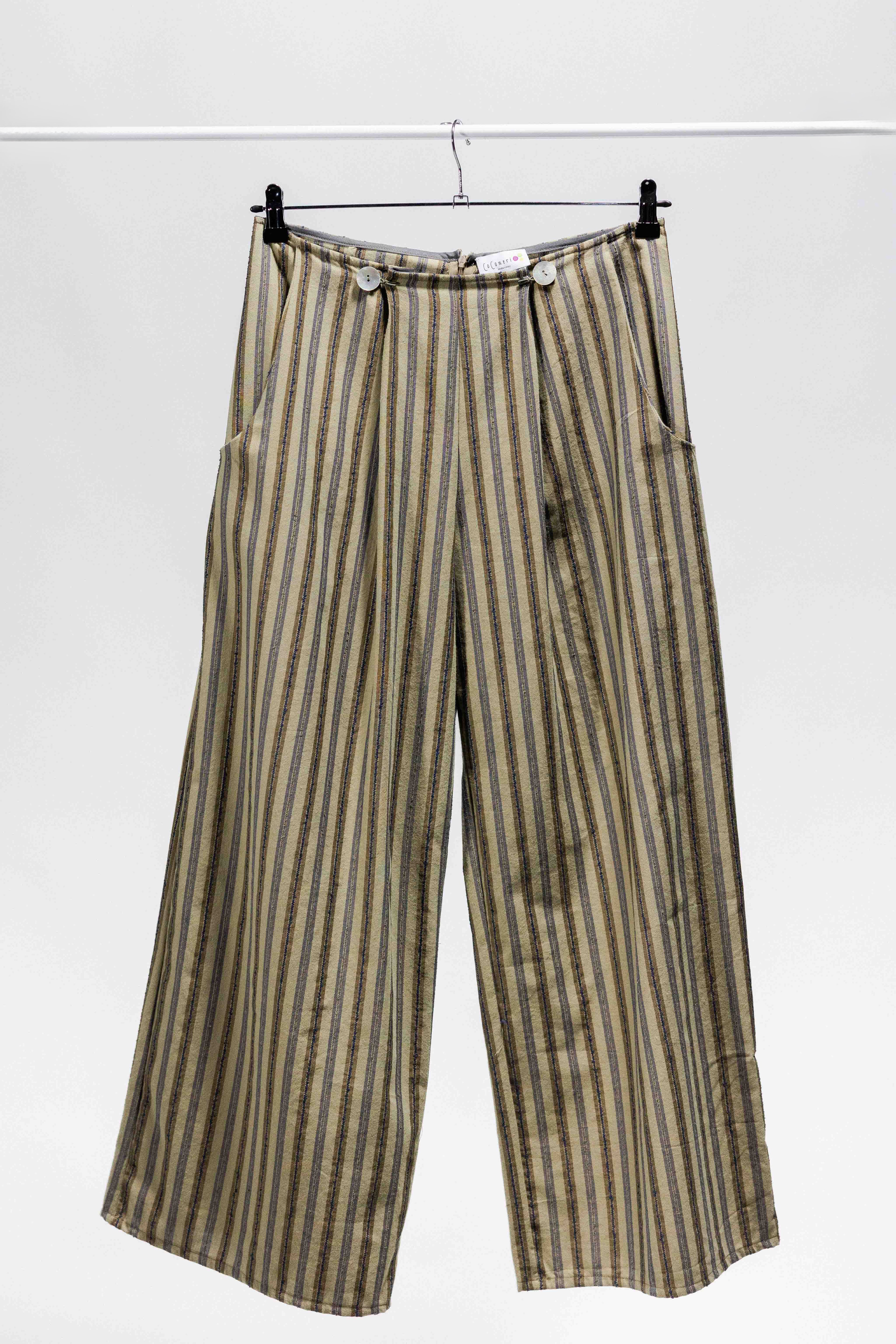 PANTA ANAFI lino-cotone color fango riga blu