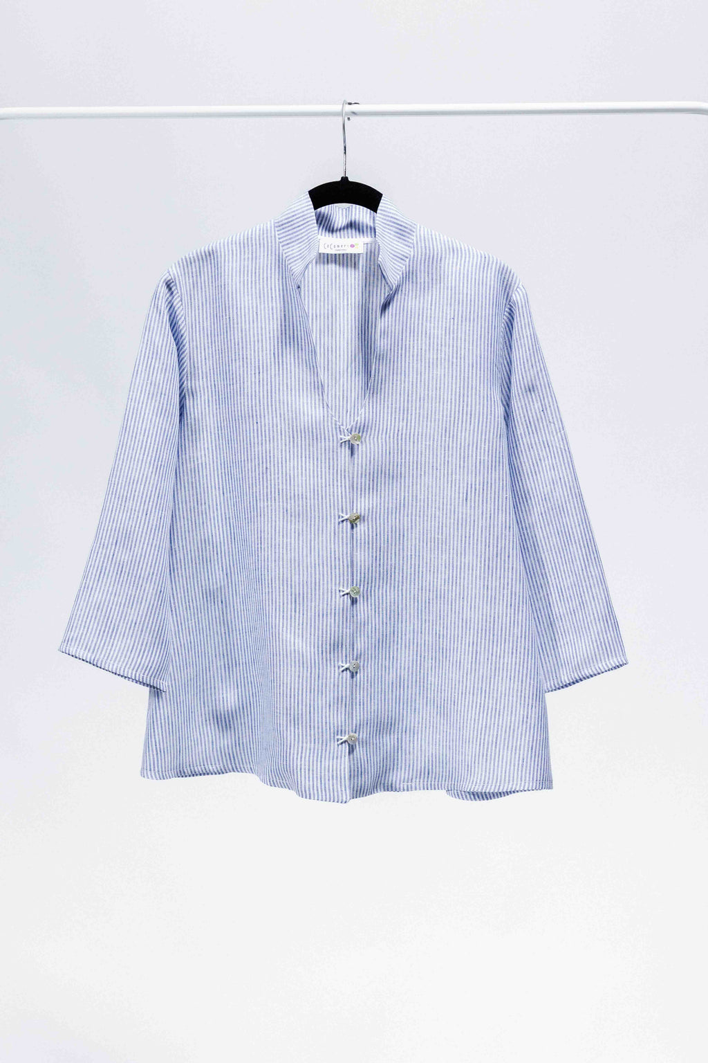 CAMICIA COREA lino riga bianca e azzurra