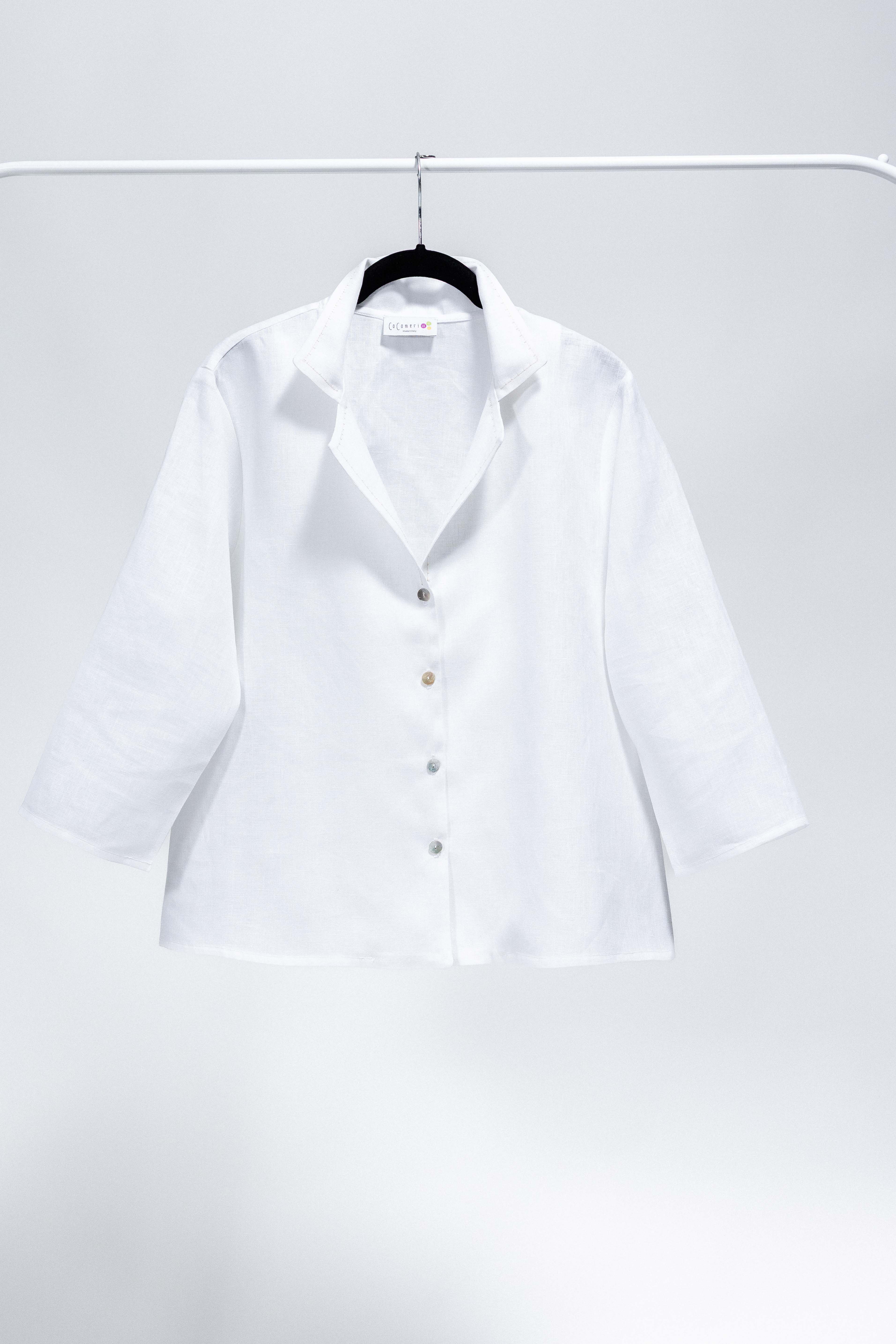 CAMICIA DECO lino bianco con ricamo corda