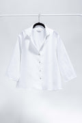 CAMICIA DECO lino bianco con ricamo verde chiaro