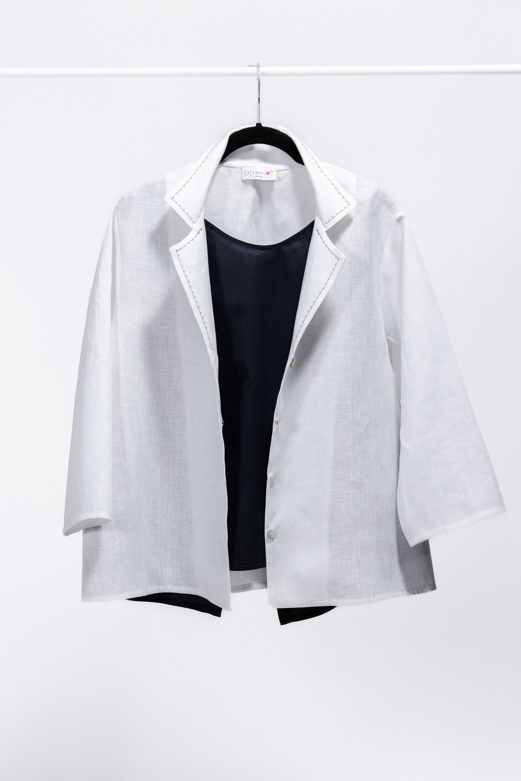 CAMICIA DECO lino bianco con ricamo blu
