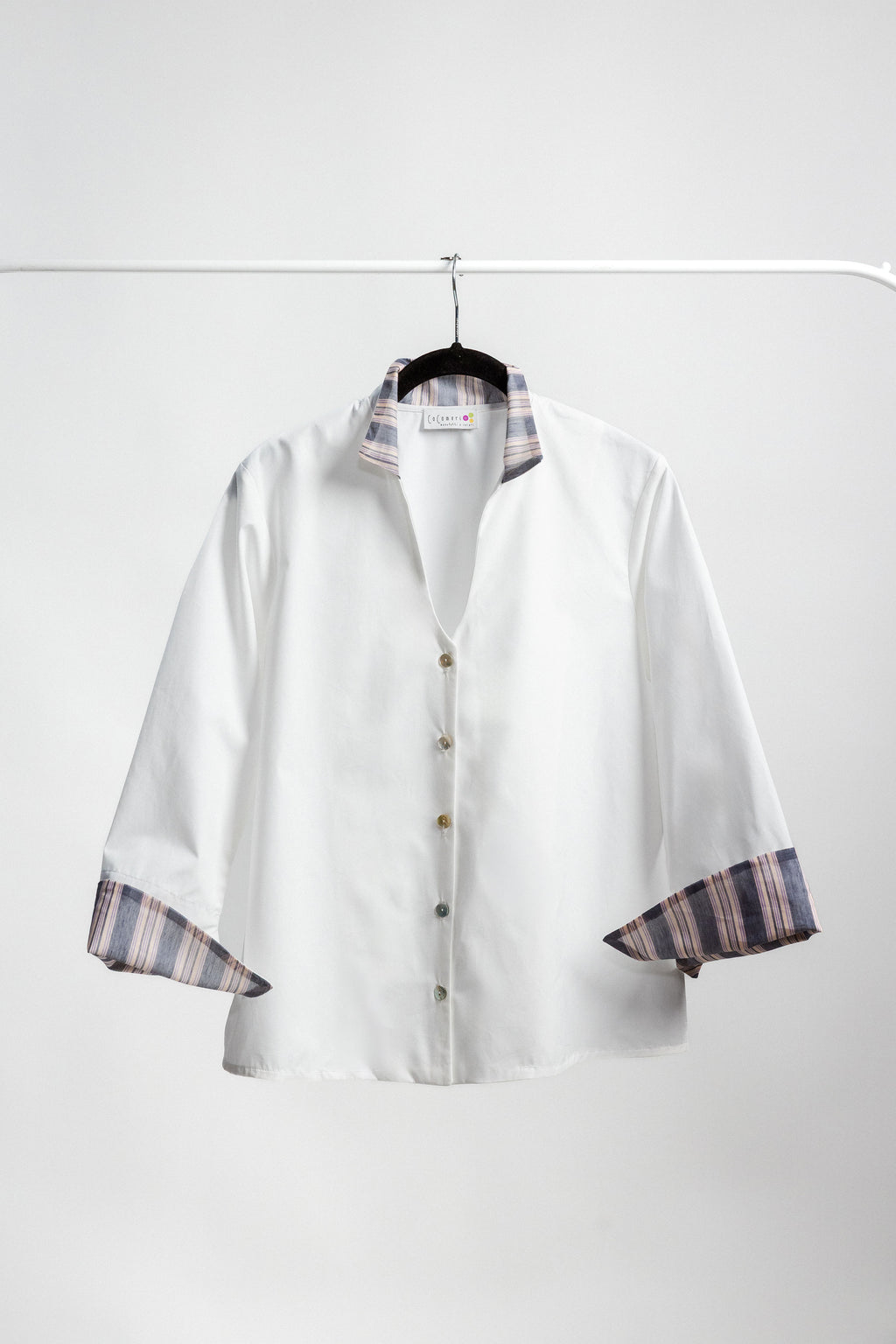 CAMICIA MARILLI bianca inserto grigio-rosa