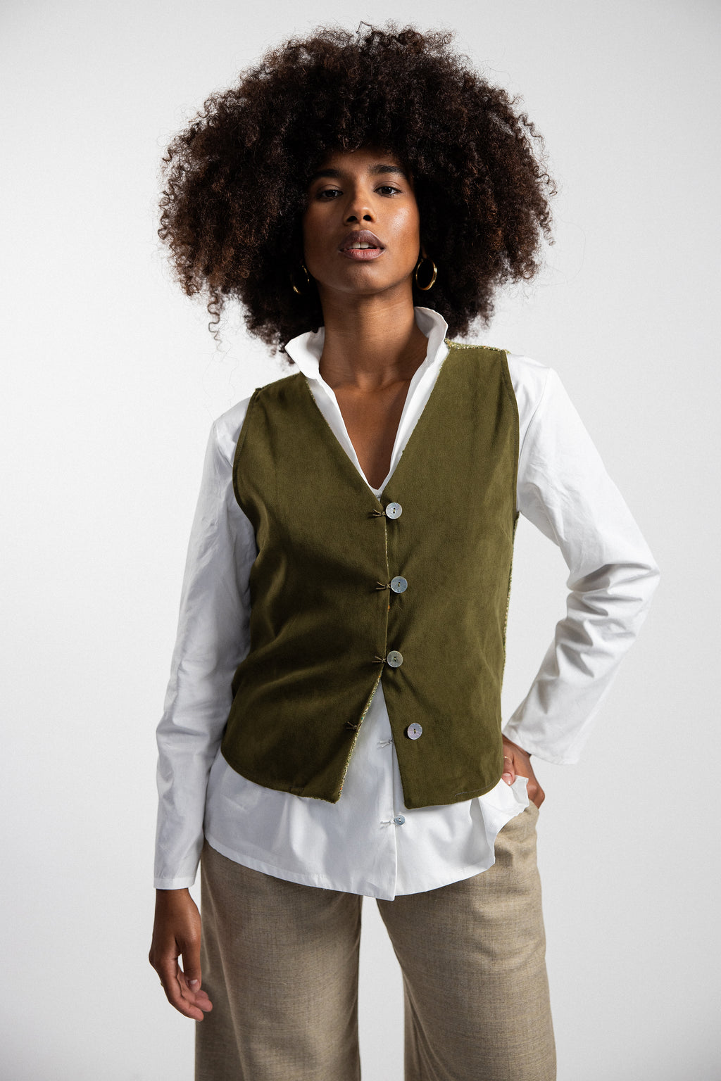 GILET ELLIOT velluto millerighe verde